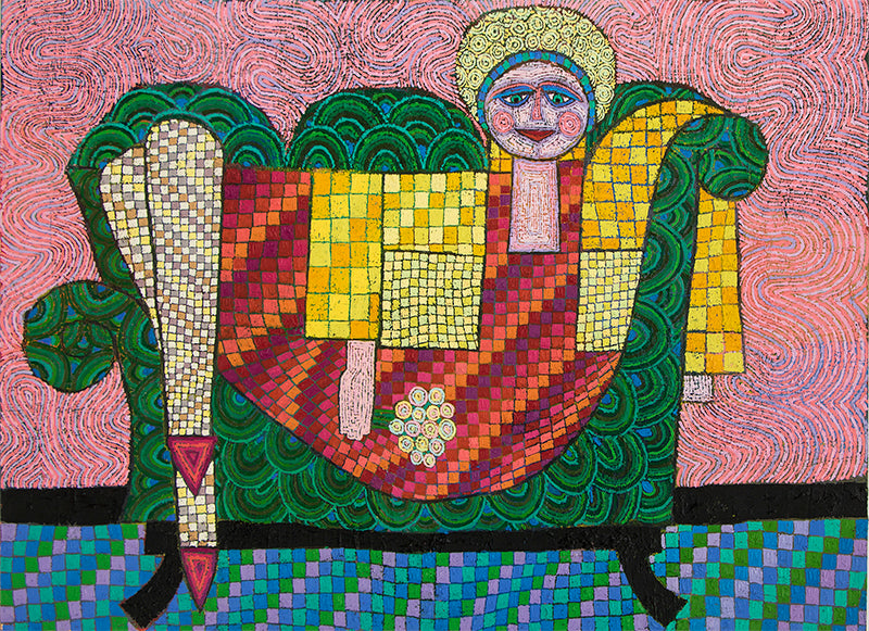 Edward Marecak (1919-1993) artwork for sale. Woman of Great Importance (Woman Lounging on Sofa), Painting, 1990, Denver, Colorado, Art Gallery)