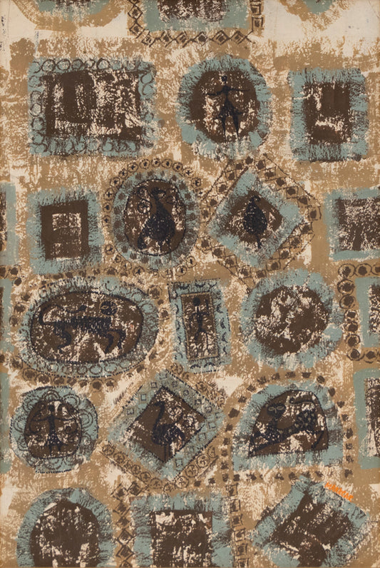 Edward Marecak (1919-1993) artwork for sale. Coptic Fragment (Pictures of People and Animals), Painting, 1960, Denver, Colorado, Art Gallery)