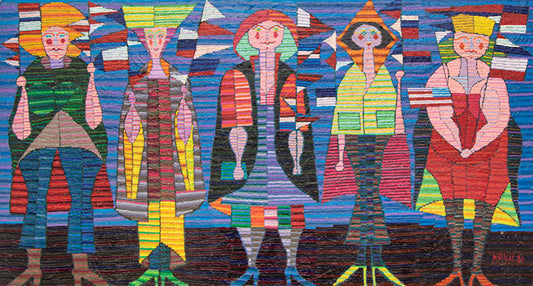 Edward Marecak (1919-1993) artwork for sale. Patriotic Ladies (Five Women with Flags), Painting, 1984, Denver, Colorado, Art Gallery)