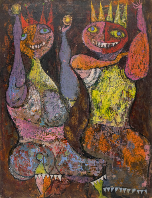 Edward Marecak (1919-1993) artwork for sale. Royal Celebration (Two Abstract Figures), Painting, 1950, Denver, Colorado, Art Gallery)