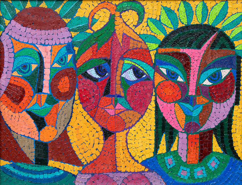 Edward Marecak (1919-1993) artwork for sale. The Three Fates Thinking Mysterious Thoughts, Painting, 1987, Denver, Colorado, Art Gallery)