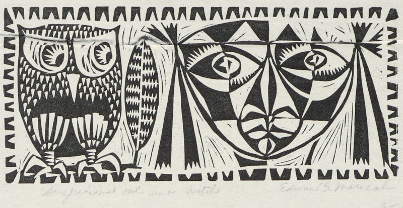 Suspicious Owl and Witch, Print, circa 1940-1970