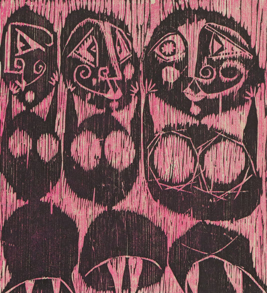 Three Witches with Masks, Print, circa 1940-1970