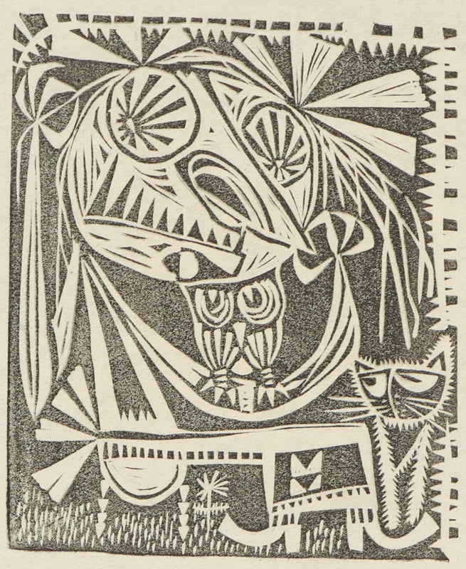 Frustrated Witch (Abstract Woman with Owl and Cat), Print