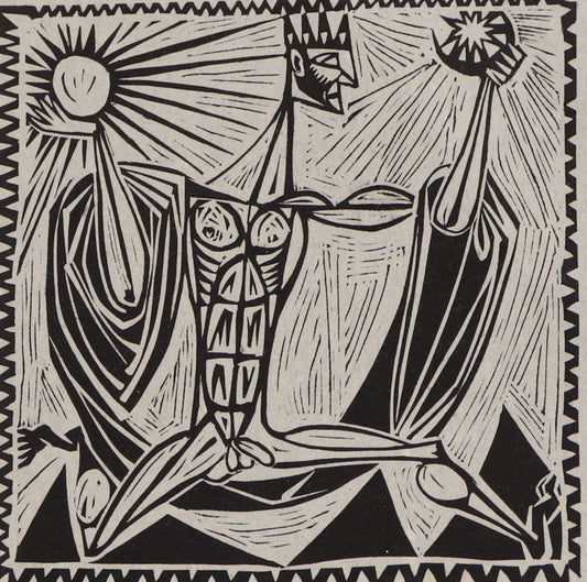 Edward Marecak (1919-1993) artwork for sale. Apollo and the Sun (Abstracted Man with Sun and Moon), Print, Denver, Colorado, Art Gallery)