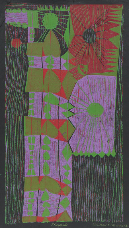 Edward Marecak (1919-1993) artwork for sale. Shapes (Abstract in Black, Green, Red, and Violet), Print, Denver, Colorado, Art Gallery)