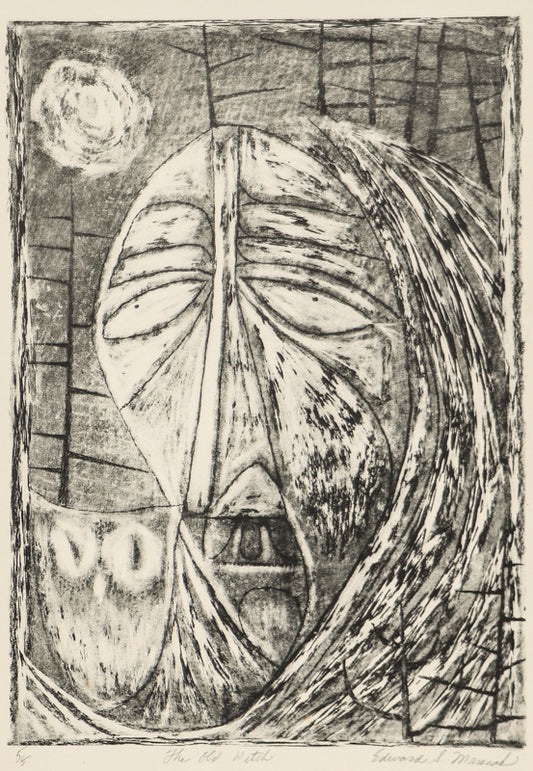 Edward Marecak (1919-1993) artwork for sale. The Old Witch (Abstracted Woman with Owl), Print, Denver, Colorado, Art Gallery)