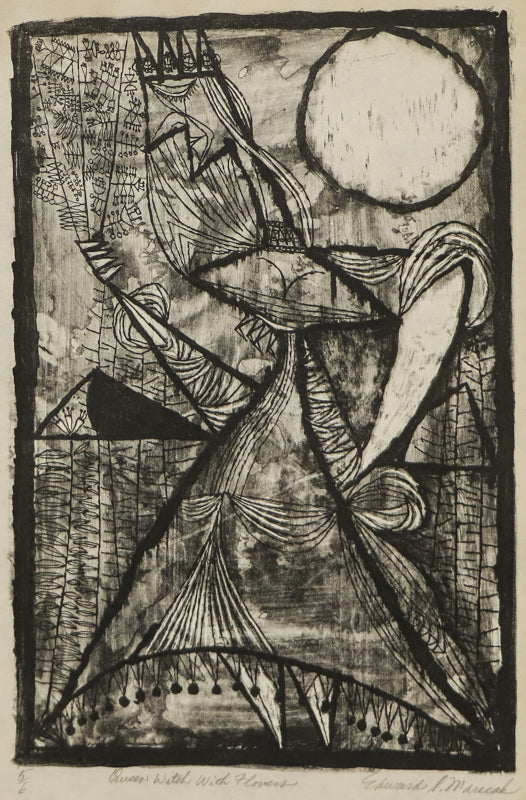 Queen With Flowers (Abstract Female Figure), Print, circa 1940-1970