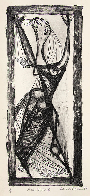 Incantation II (Black and White Figural Abstract), Print, circa 1950