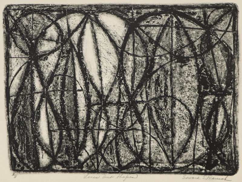 Edward Marecak (1919-1993) artwork for sale. Lines and Shapes (Black and White Abstract), Print, circa 1950-1980, Denver, Colorado, Art Gallery)