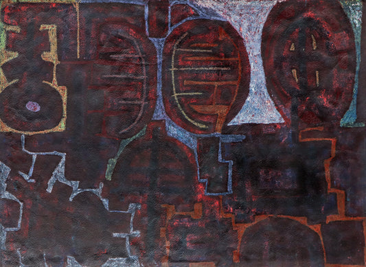 Edward Marecak (1919-1993) artwork for sale. Plant Forms (Abstract in Red, Orange, Black, Blue, and Violet), Painting, 1960, Denver, Colorado, Art Gallery)