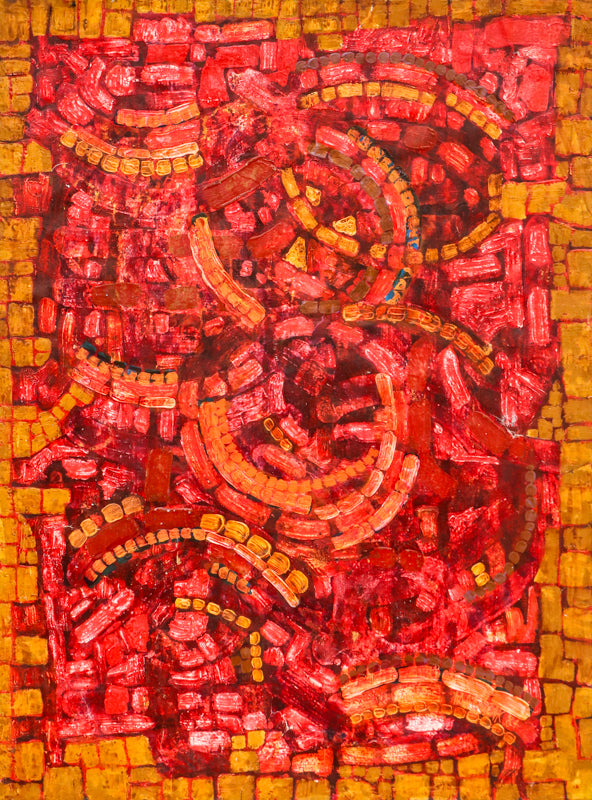 Edward Marecak (1919-1993) artwork for sale. Byzantine Garden (Abstract in Red, Orange, Fuschia, and Gold), Painting, 1984, Denver, Colorado, Art Gallery)