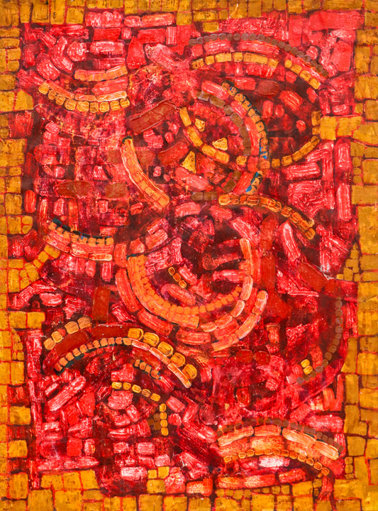 Edward Marecak (1919-1993) artwork for sale. Byzantine Garden (Abstract in Red, Orange, Fuschia, and Gold), Painting, 1984, Denver, Colorado, Art Gallery)