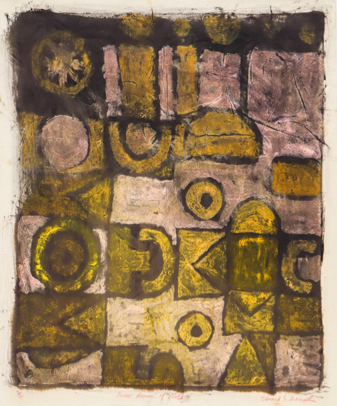Edward Marecak (1919-1993) artwork for sale. Nero's House of Gold (Abstract in Black, Gold, Gray, and White), Painting, circa 1965, Denver, Colorado, Art Gallery)