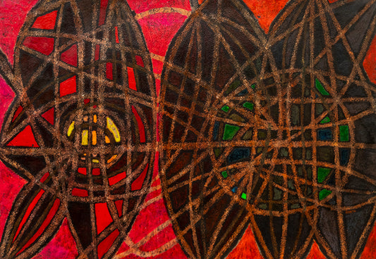 Edward Marecak (1919-1993) artwork for sale. Web of Spells (Abstract in Red, Black, Brown, and Green), Painting, 1980, Denver, Colorado, Art Gallery)