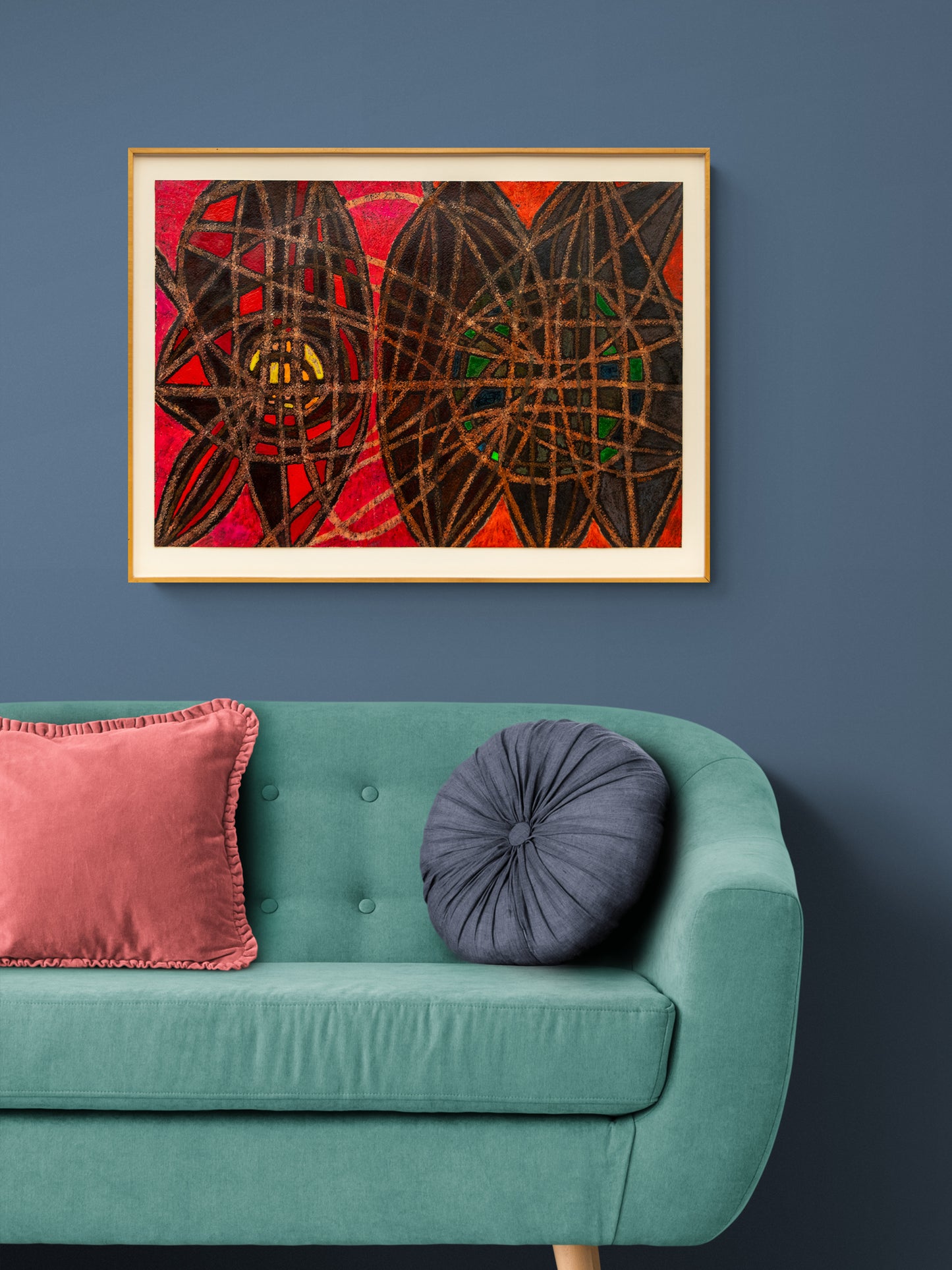 Web of Spells (Abstract in Red, Black, Brown, and Green), Painting, 1980