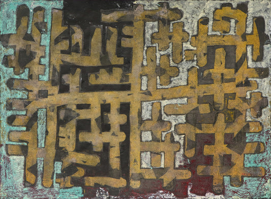 Calligraphy (Abstract in Ochre, Cyan, Black, and White), Painting, 1964
