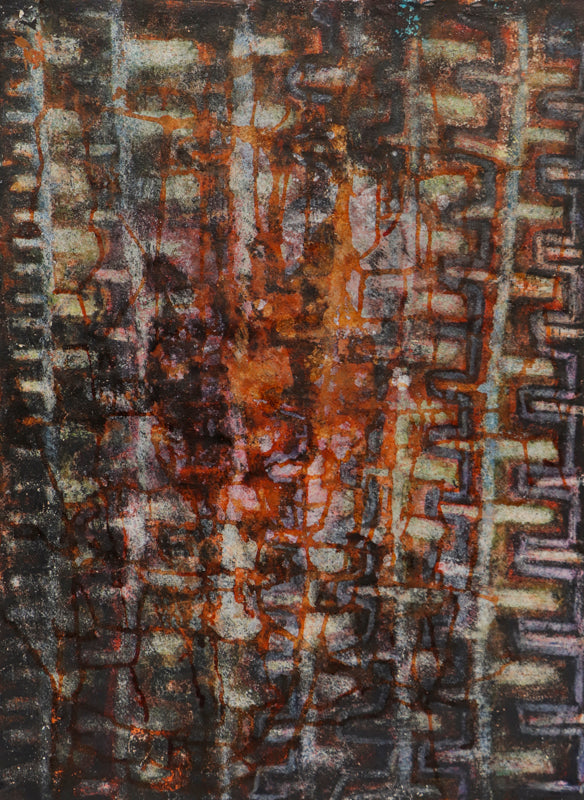 Edward Marecak (1919-1993) artwork for sale. Mystic Ladders (Abstract in Brown, Orange, Cream, and Violet), Painting, 1960, Denver, Colorado, Art Gallery)