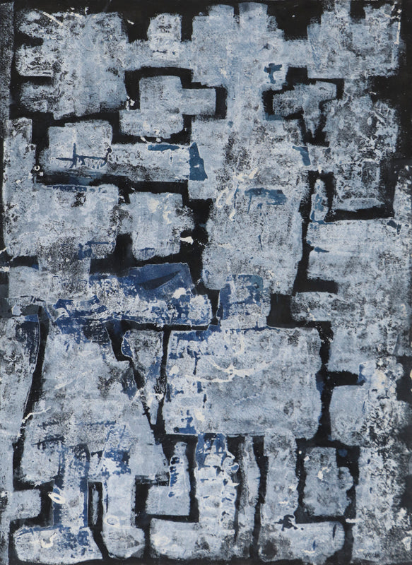 Edward Marecak (1919-1993) artwork for sale. Winter Kachinas (Abstract in Black, Gray, White, and Blue), Painting, 1960, Denver, Colorado, Art Gallery)