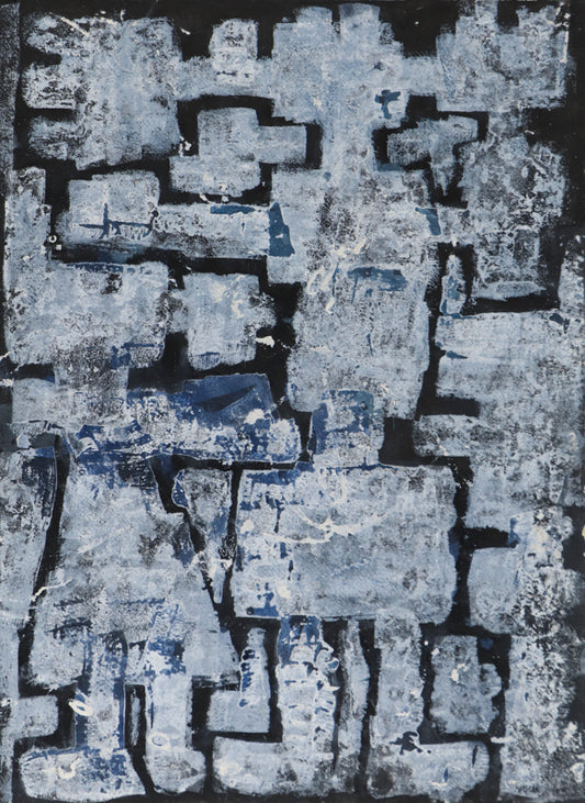 Edward Marecak (1919-1993) artwork for sale. Winter Kachinas (Abstract in Black, Gray, White, and Blue), Painting, 1960, Denver, Colorado, Art Gallery)