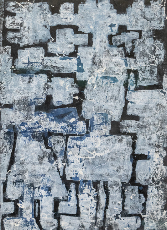 Winter Kachinas (Abstract in Black, Gray, White, and Blue), Painting, 1960