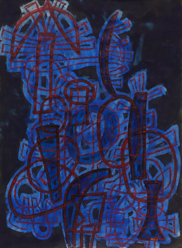 Plant Forms (Abstract in Indigo, Blue, and Red), Drawing, 1970
