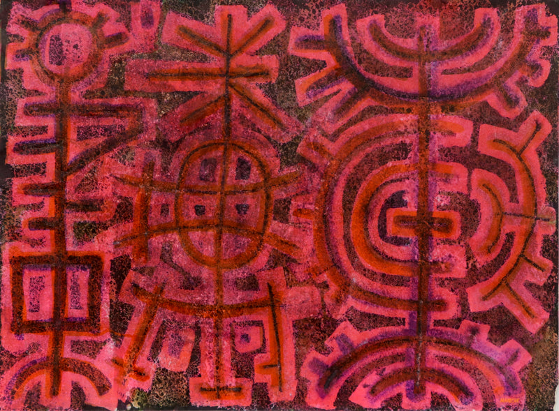 Pink Flower Caligraphy (Abstract in Black, Pink, Orange, and Violet), Painting, 1960