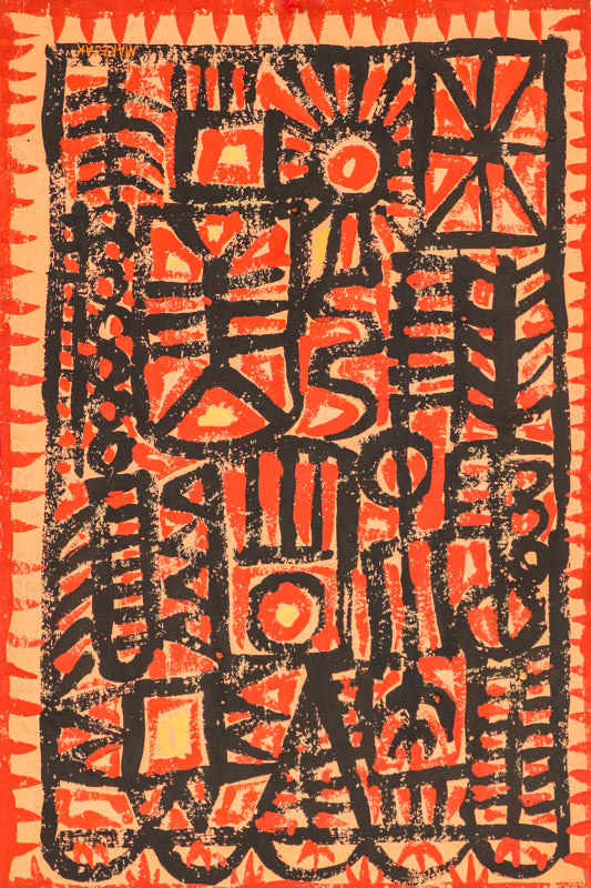 Suns and Trees (Abstract in Orange and Black), Painting, 1960