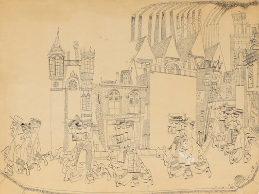 On Strike (Men Marching Through A City), Drawing, 1940