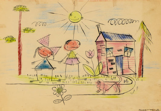 Brother and Sister (Boy and Girl with House and Dog), Drawing, 1940