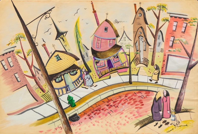 Edward Marecak (1919-1993) artwork for sale. Untitled (Modernist Street Scene), Painting, Denver, Colorado, Art Gallery)