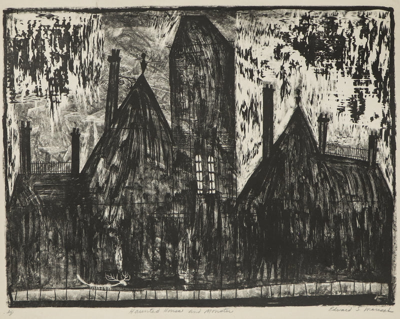 Edward Marecak (1919-1993) artwork for sale. Haunted House and Monster, Print, Denver, Colorado, Art Gallery)