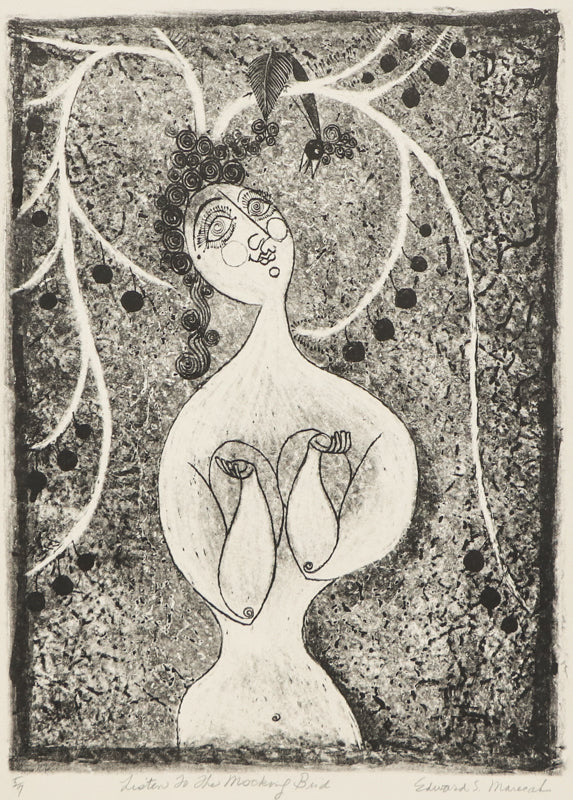 Listen to the Mocking Bird (Woman with Bird), Print