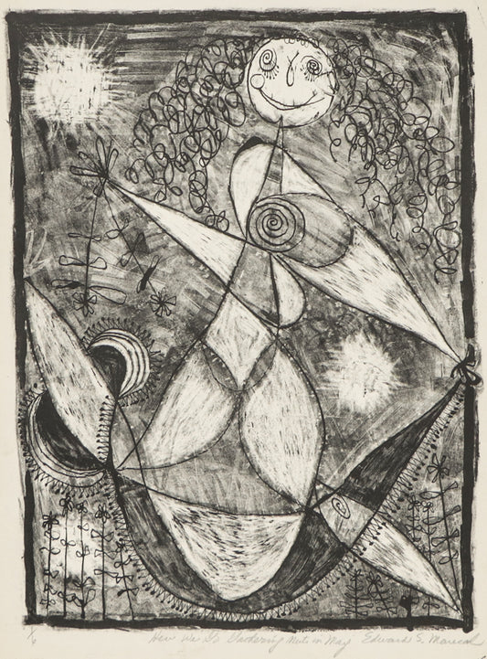 Edward Marecak (1919-1993) artwork for sale. Here We Go Gathering Nuts in May (Abstract Female Figure), Print, Denver, Colorado, Art Gallery)