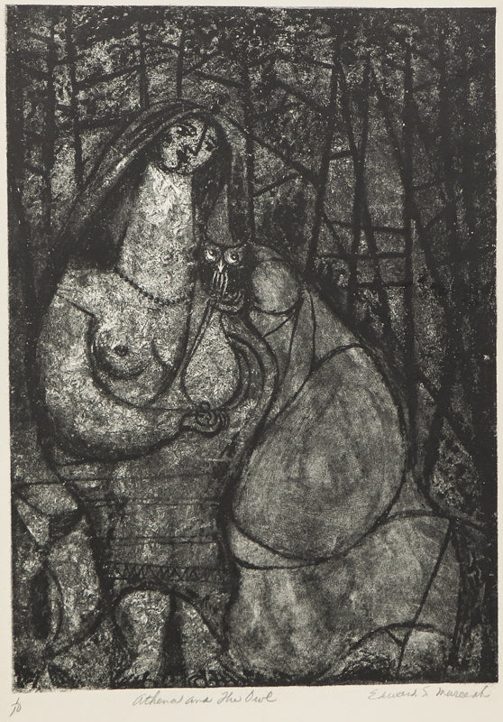 Edward Marecak (1919-1993) artwork for sale. Athena and the Owl (Woman with Owl), Print, Denver, Colorado, Art Gallery)