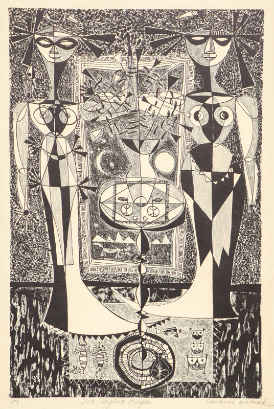 Edward Marecak (1919-1993) artwork for sale. Two Mystic People (Women with Table), Print, Denver, Colorado, Art Gallery)