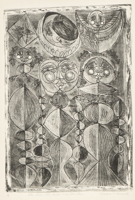 Edward Marecak (1919-1993) artwork for sale. Star, Sun, Moon (Three Women), Print, circa 1940-1970, Denver, Colorado, Art Gallery)