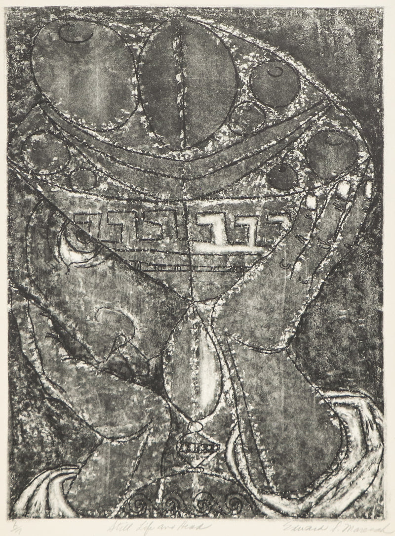 Still Life and Head (Person with Vase), Print, circa 1940-1970