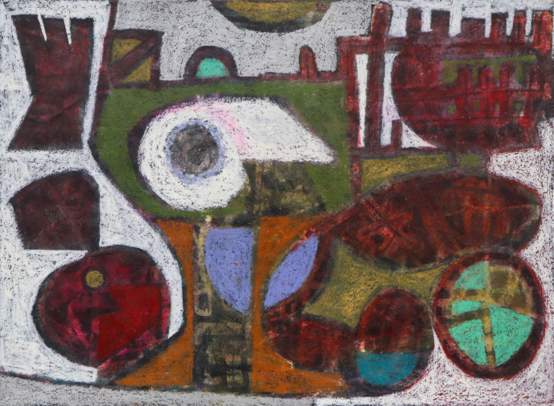 Edward Marecak (1919-1993) artwork for sale. Garden in Winter (Abstract in Red, White, Green, and Orange), Painting, 1960, Denver, Colorado, Art Gallery)