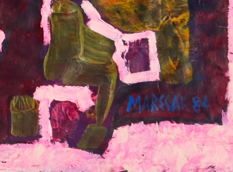Abstract (Composition in Pink, Burgaundy, Orange, and Violet), Painting, 1984