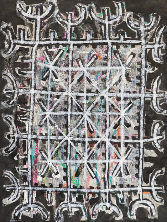 Magic Carpet (Abstract in Black, White, Pink, Orange, and Teal), Painting, 1960