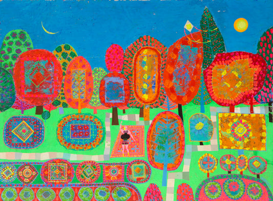 Flying the Kite of Happiness (Woman Flying a Kite), Painting, 1970