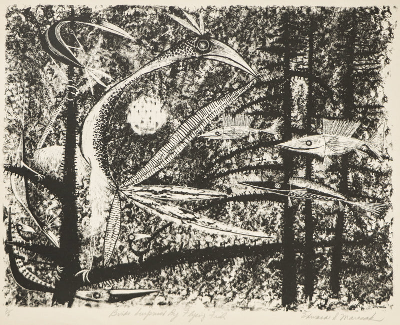 Edward Marecak (1919-1993) artwork for sale. Birds Surprised by Flying Fish, Print, Denver, Colorado, Art Gallery)