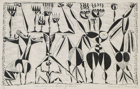 Edward Marecak (1919-1993) artwork for sale. The King and Queen of Hades (Abstracted Figures in Black and White), Print, Denver, Colorado, Art Gallery)