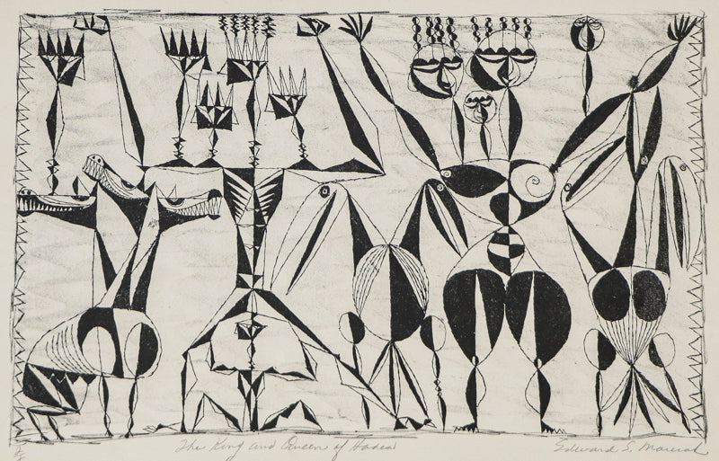 The King and Queen of Hades (Abstracted Figures in Black and White), Print