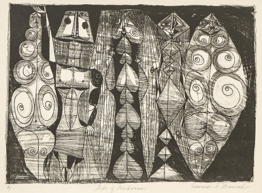 Edward Marecak (1919-1993) artwork for sale. Gods of Darkness (Abstract Humanoid Figures), Print, Denver, Colorado, Art Gallery)