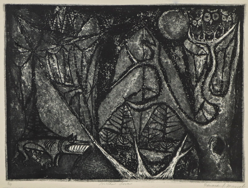 Mother Love (Wolves and Owls in Forest), Print