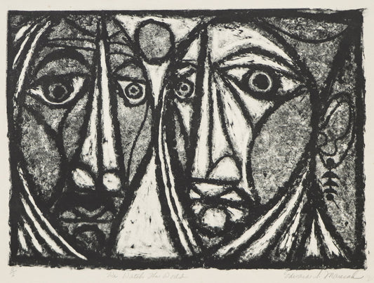 Edward Marecak (1919-1993) artwork for sale. We Watch the World (Two Faces), Print, Denver, Colorado, Art Gallery)