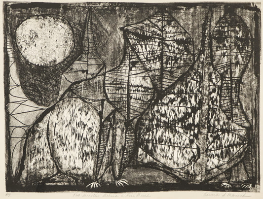 Two Monsters Behind a Rose Bush (Black and White Abstract), Print