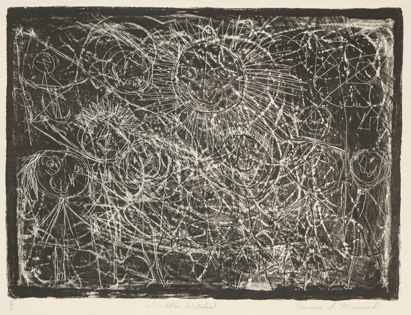 Scribble Witches #1 (Black and White Abstract), Print, circa 1940-1970